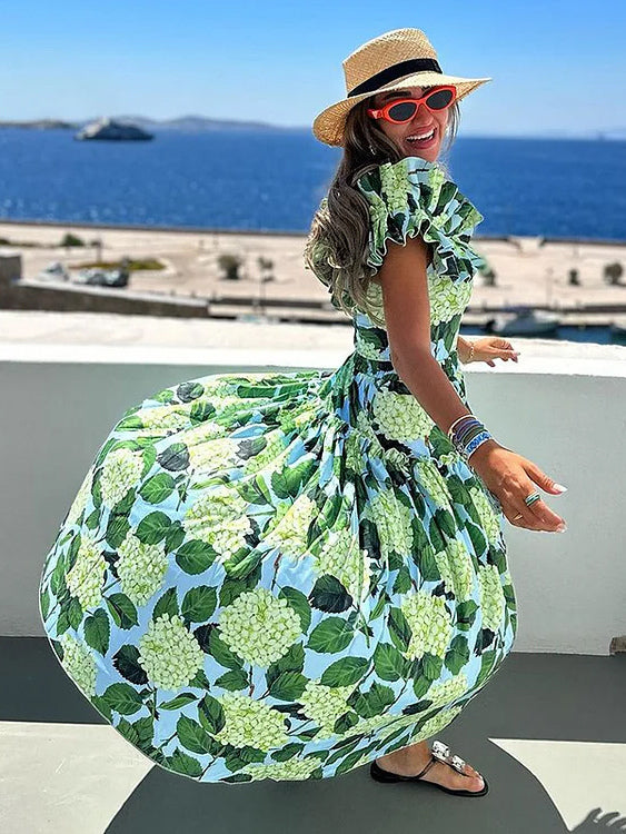 Green Ruffle Floral Longline Swimsuit — view 2