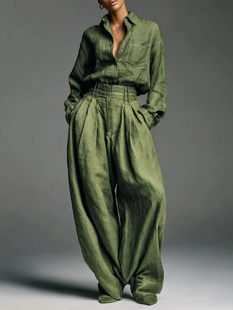 Hunter Green High-Waisted Wide-Leg Two-Piece Set — view 3