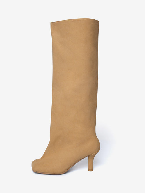 Apricot Square-Toe Suede-Effect Knee-High Boots — view 1