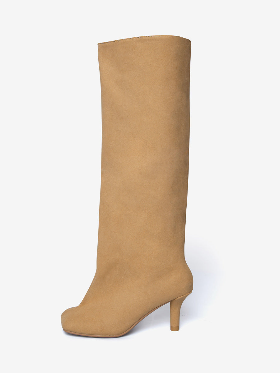 apricot square toe suede effect knee high boots — view 1