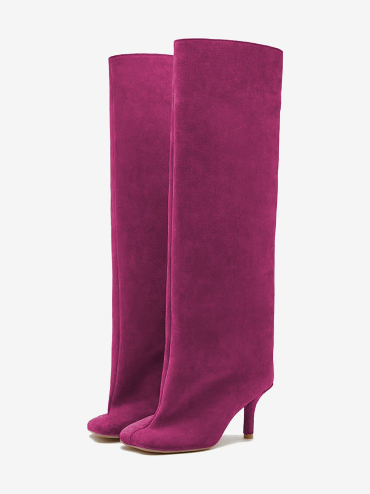 apricot square toe suede effect knee high boots — view 4