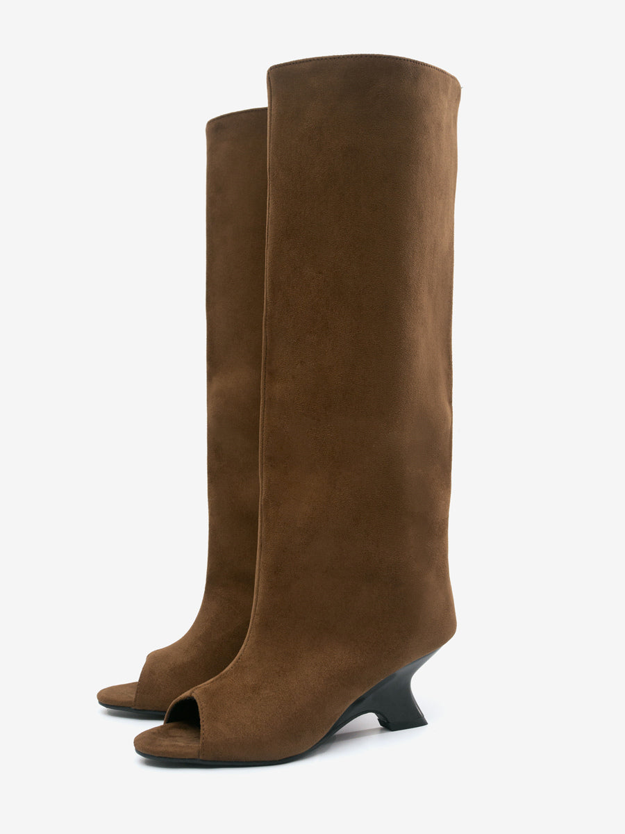 apricot open toe suede effect knee high boots — view 10