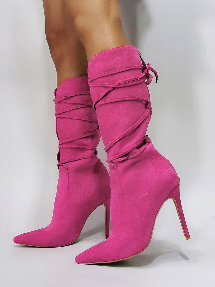 Purple Pointed-Toe Lace-Up Ankle Boots — view 10