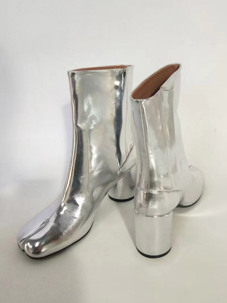 yellow square toe block heel ankle boots — view 11