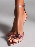 Apricot Open-Toe Ankle-Strap Satin Sandals — view 5