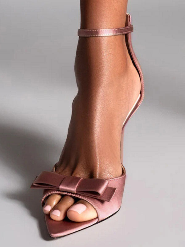 Apricot Open-Toe Ankle-Strap Satin Sandals — view 5