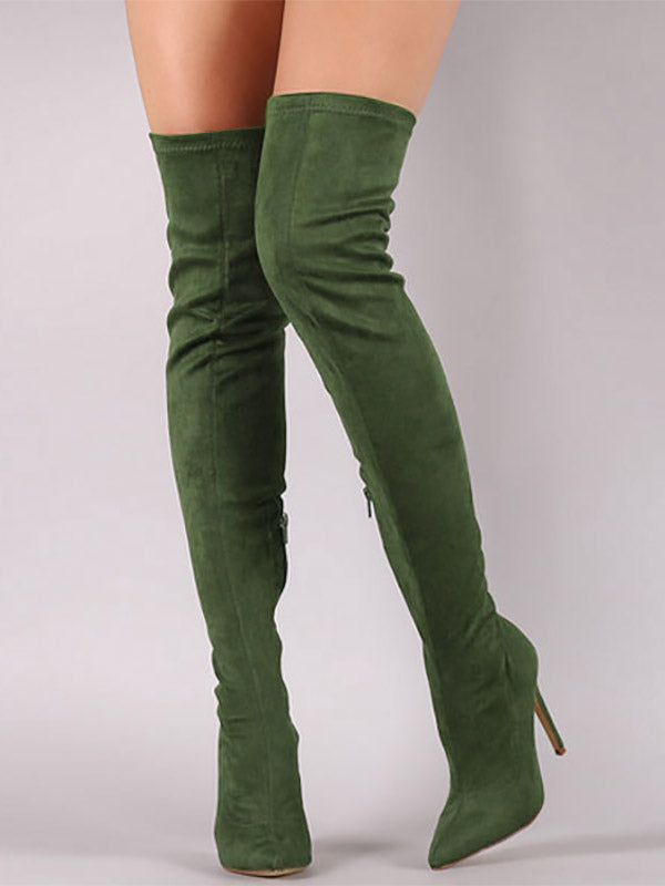 hunter green pointed toe suede effect stretch panel boots — view 5