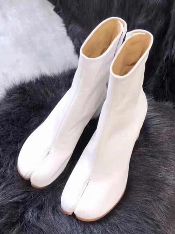 yellow square toe block heel ankle boots — view 3