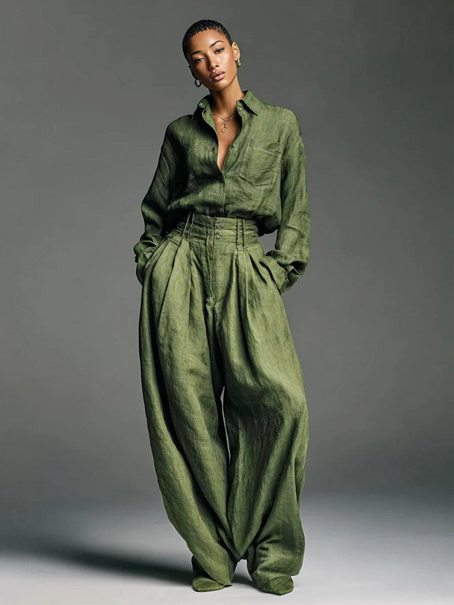 Hunter Green High-Waisted Wide-Leg Two-Piece Set — view 1