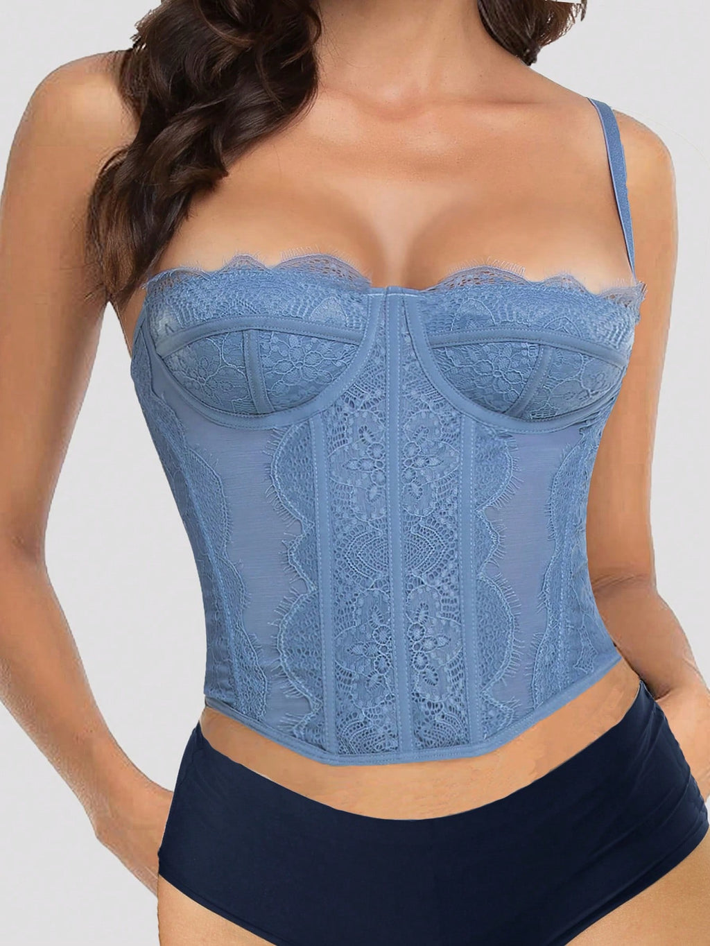 avocado green lace corset top — view 10