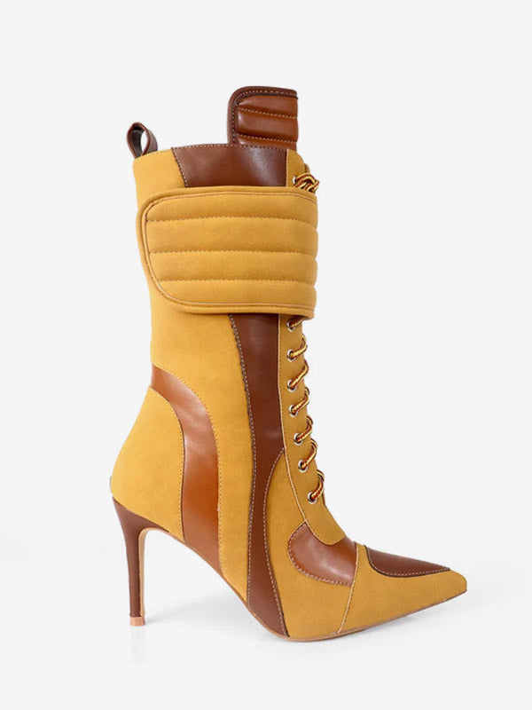 red pointed toe lace up ankle boots — view 12