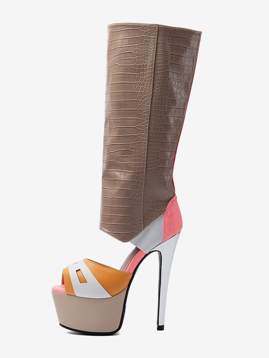 Apricot Open-Toe Knee-High Boots — view 2