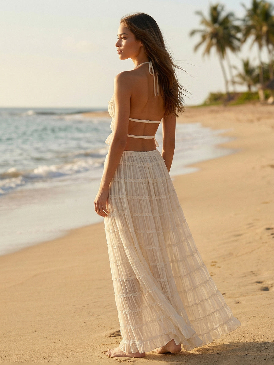 Apricot Halter-Neck Longline Two-Piece Set — view 2