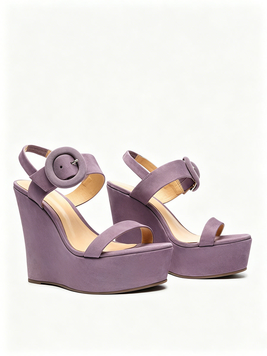 purple open toe platform buckle wedge sandals — view 5