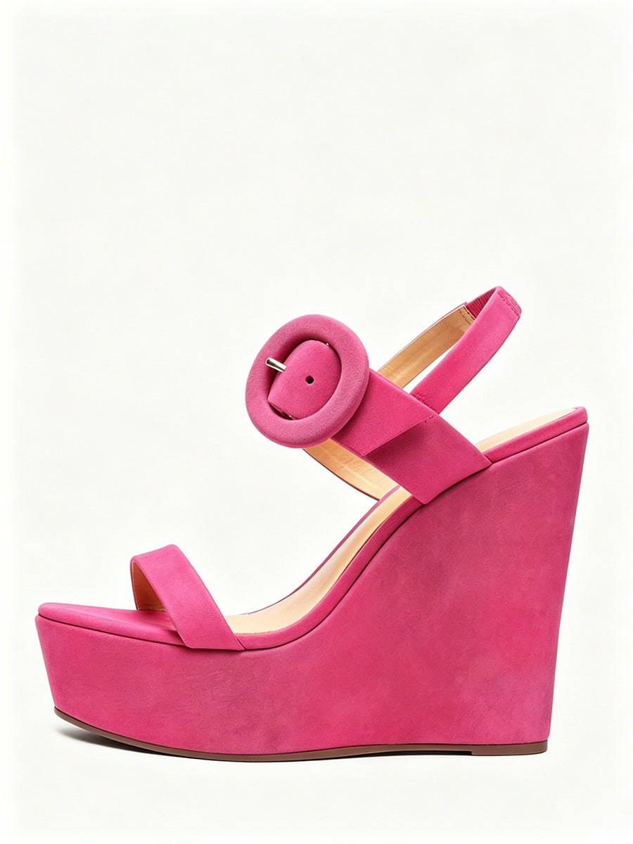 purple open toe platform buckle wedge sandals — view 1