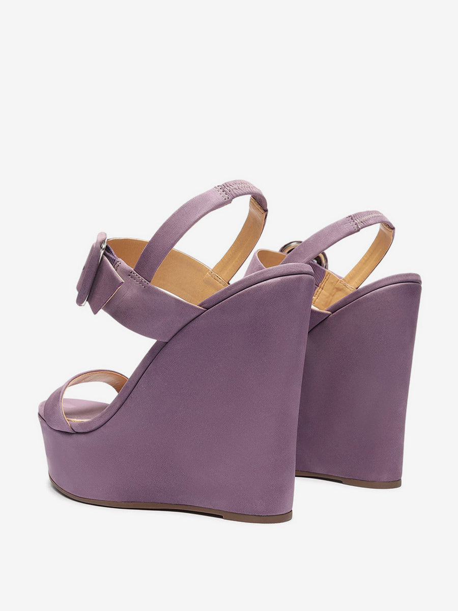 purple open toe platform buckle wedge sandals — view 4