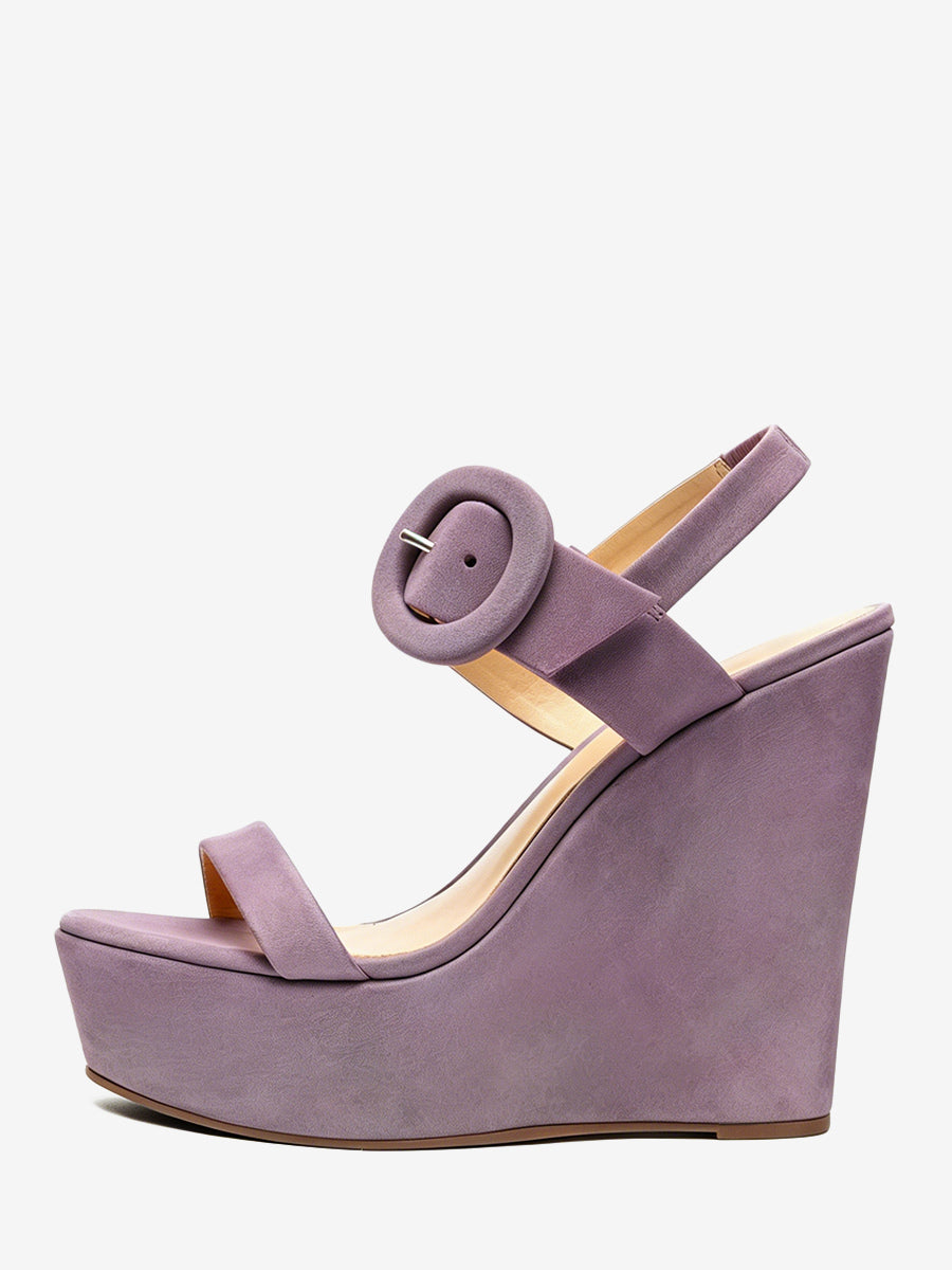 purple open toe platform buckle wedge sandals — view 3