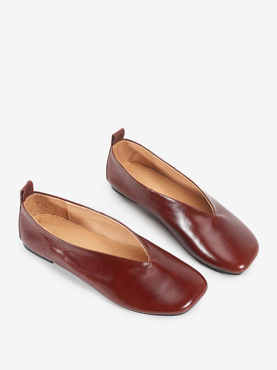 brown square toe slip on ballet flats — view 7