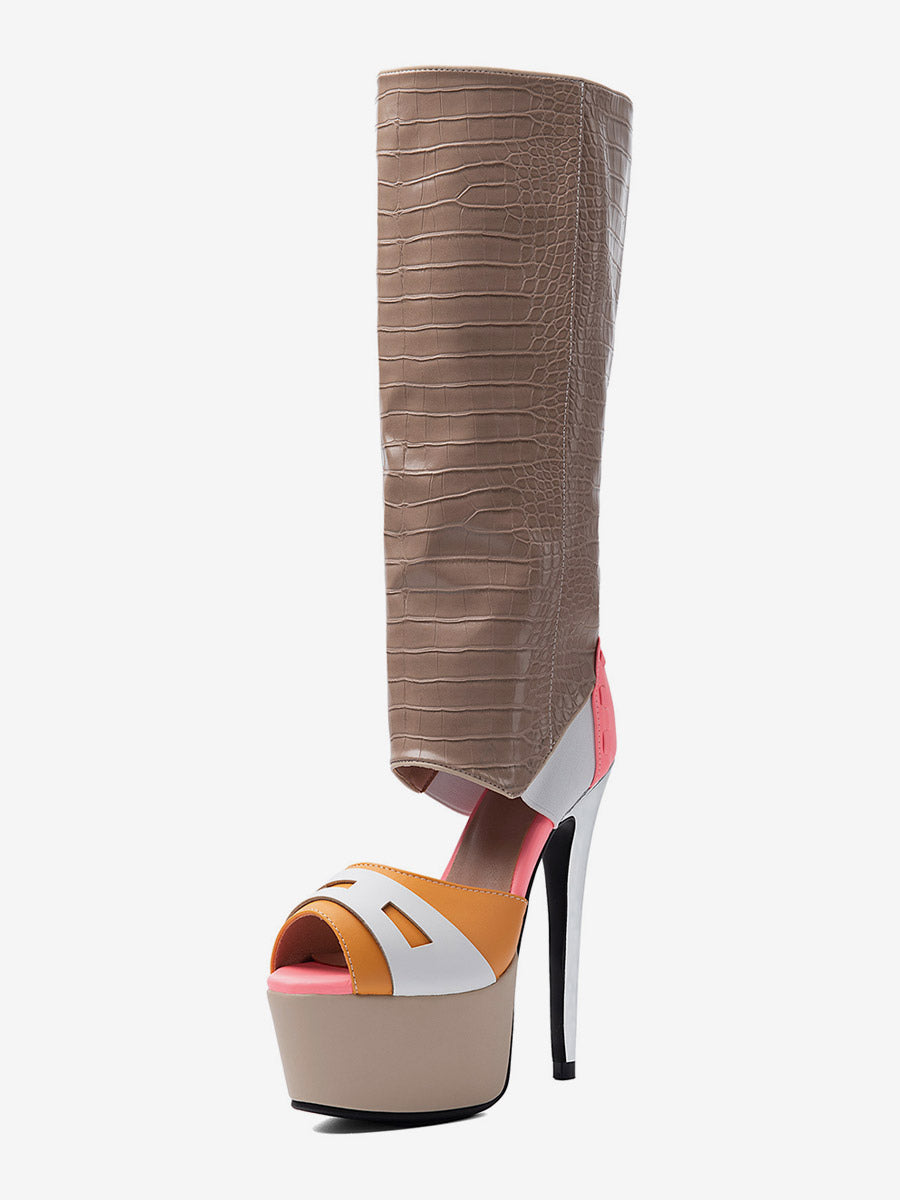 Apricot Open-Toe Knee-High Boots — view 1