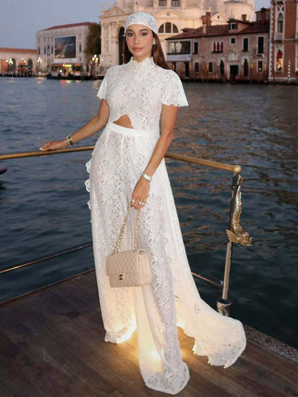 white short sleeve maxi dress — view 1