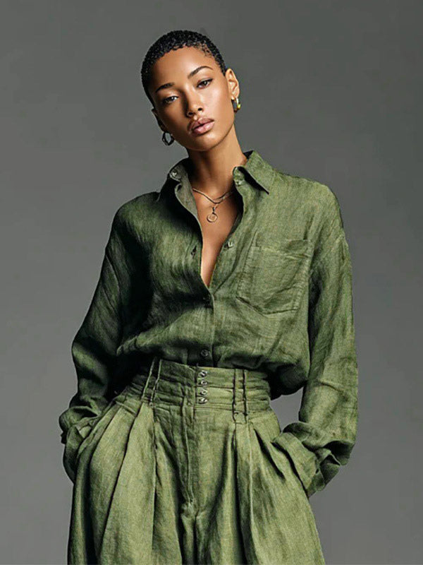 Hunter Green High-Waisted Wide-Leg Two-Piece Set — view 4