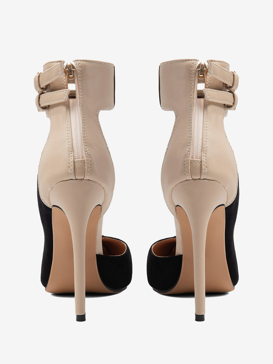 black pointed toe ankle strap stiletto court shoes — view 8