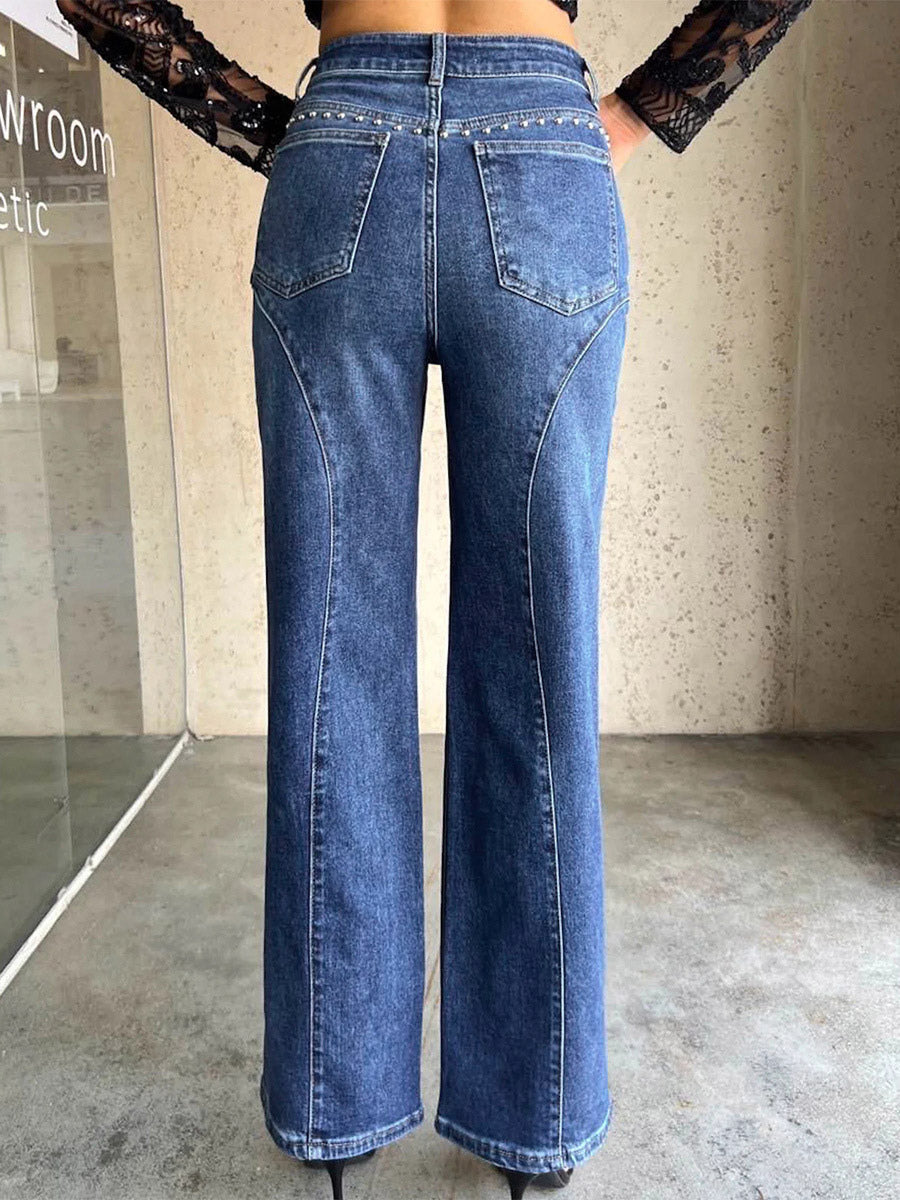 Black Wide-Leg Straight-Leg Denim Jeans — view 3