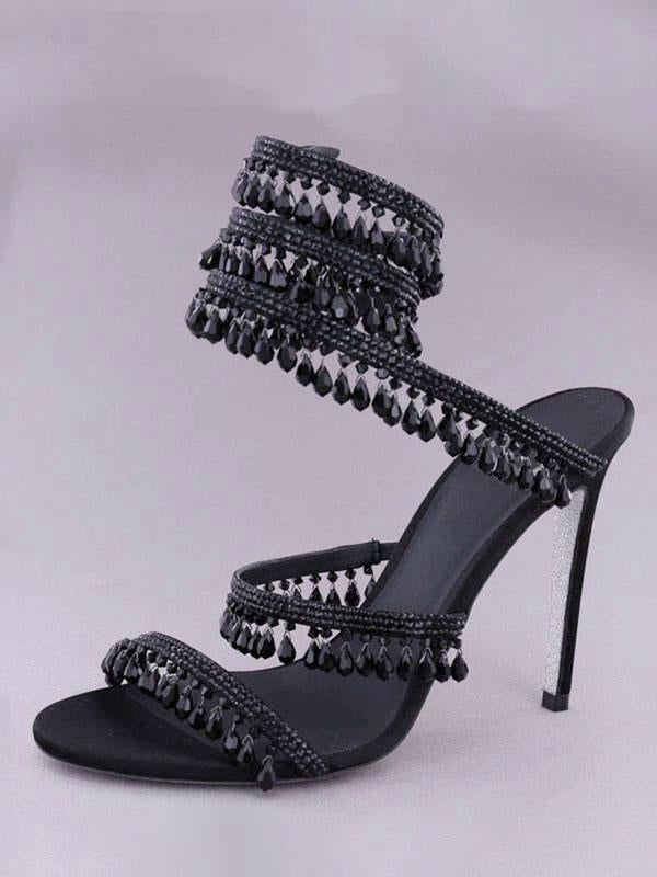 Apricot Open-Toe Lace-Up Embellished Sandals — view 5