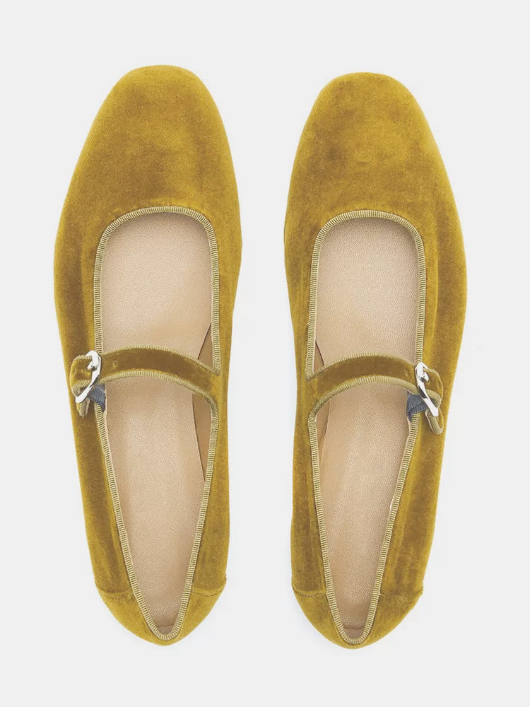 green round toe velvet ballet flats — view 12