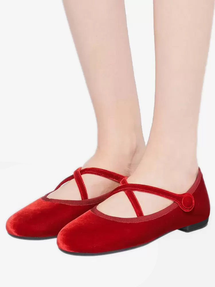 Burgundy Round-Toe Velvet Ballet Flats — view 4
