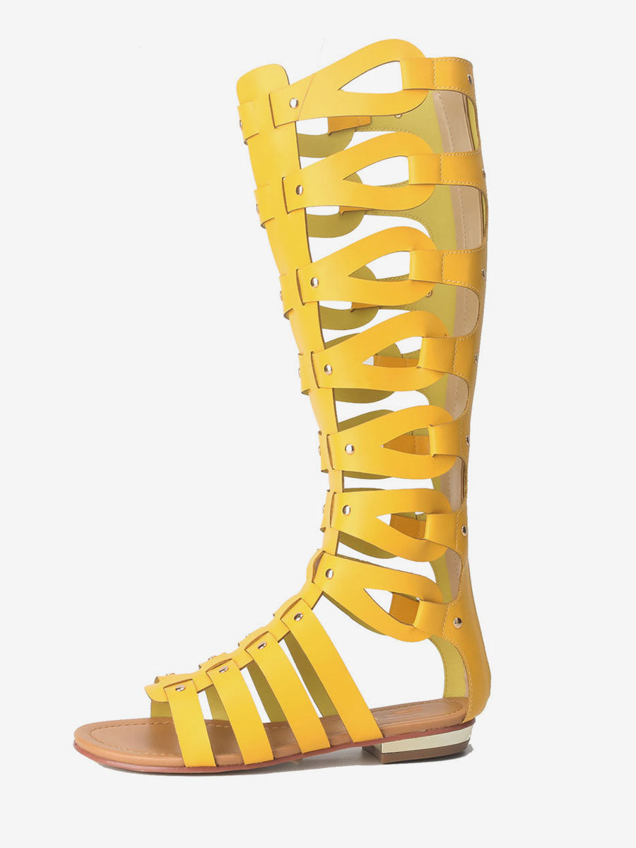 Gold Open-Toe Knee-High Gladiator Sandals — view 6