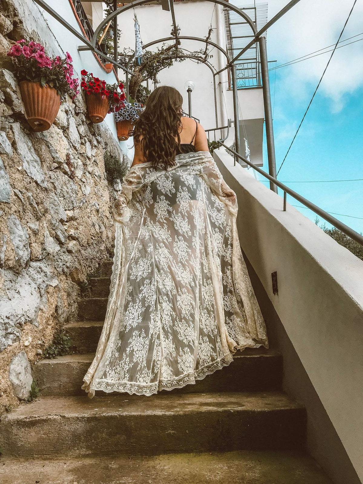 black long sleeve lace longline beach cover up — view 3