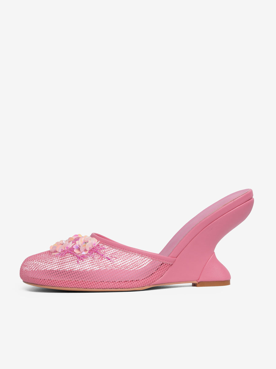 Purple Round-Toe Wedge Sheer Sandals — view 2