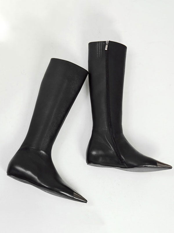 black pointed toe knee high boots — view 2