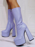 Purple Platform Block Heel Mid-Calf Boots — view 1