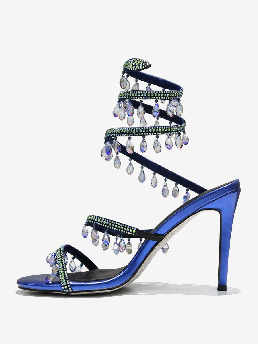 apricot open toe lace up embellished sandals — view 1