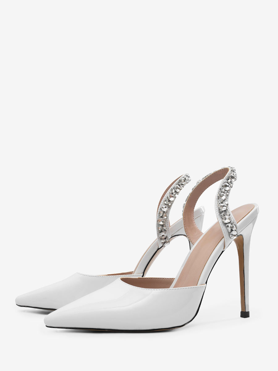 Red Pointed-Toe Slingback Embellished Court Shoes — view 3