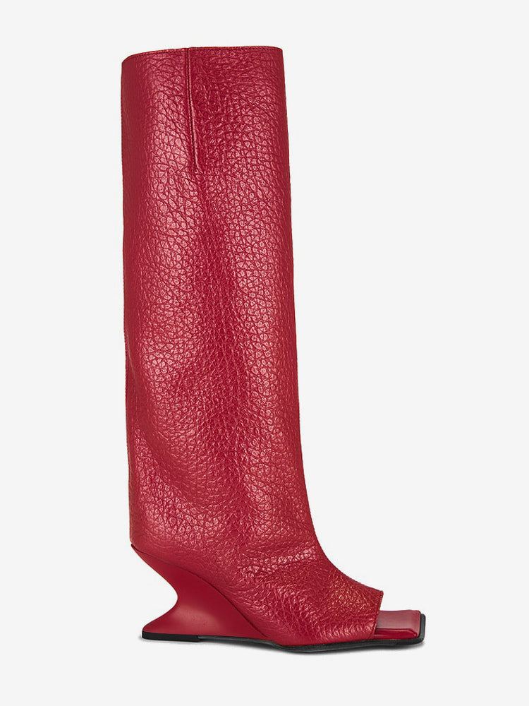 red open toe knee high boots — view 2