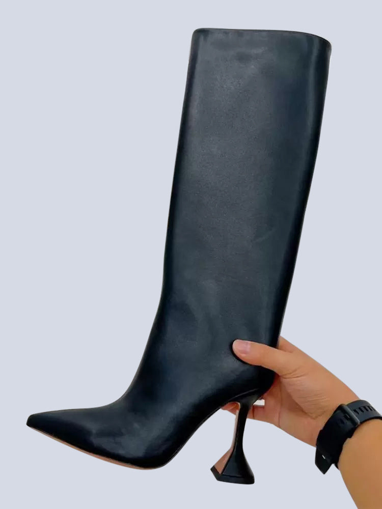 yellow pointed toe mid calf boots — view 4