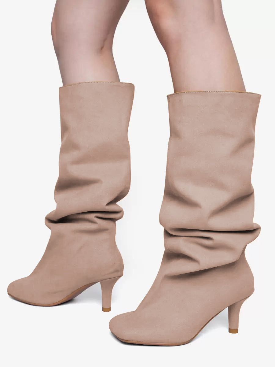 Apricot Square-Toe Suede-Effect Knee-High Boots — view 14