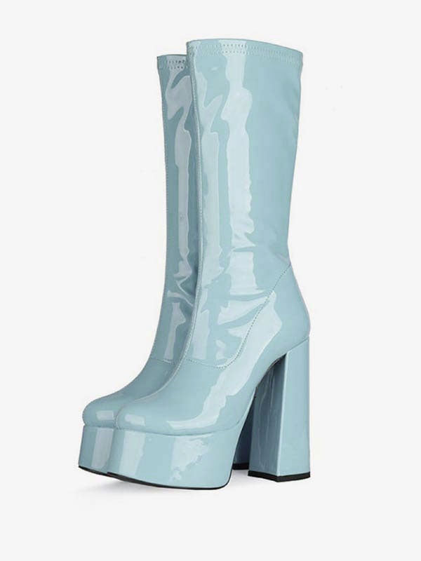 purple platform block heel boots — view 5