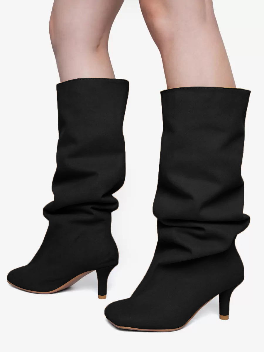 apricot square toe suede effect knee high boots — view 11