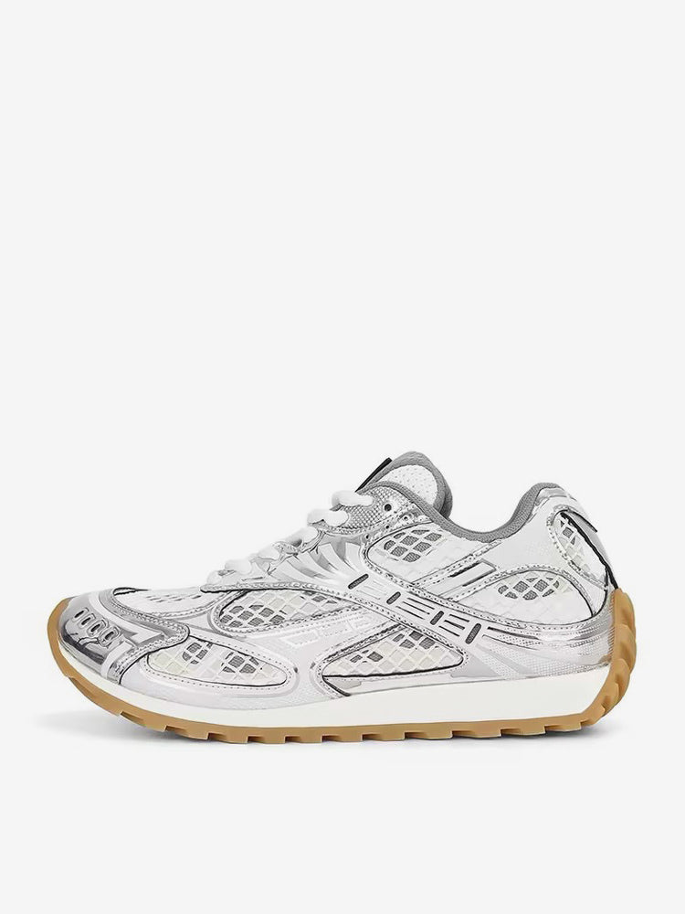 green round toe lace up contrast panel trainers — view 6