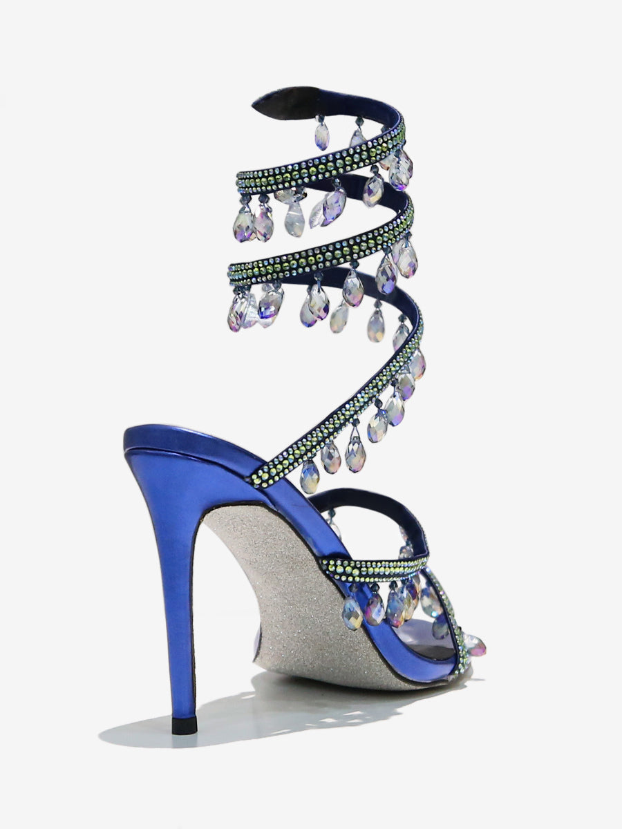 apricot open toe lace up embellished sandals — view 2