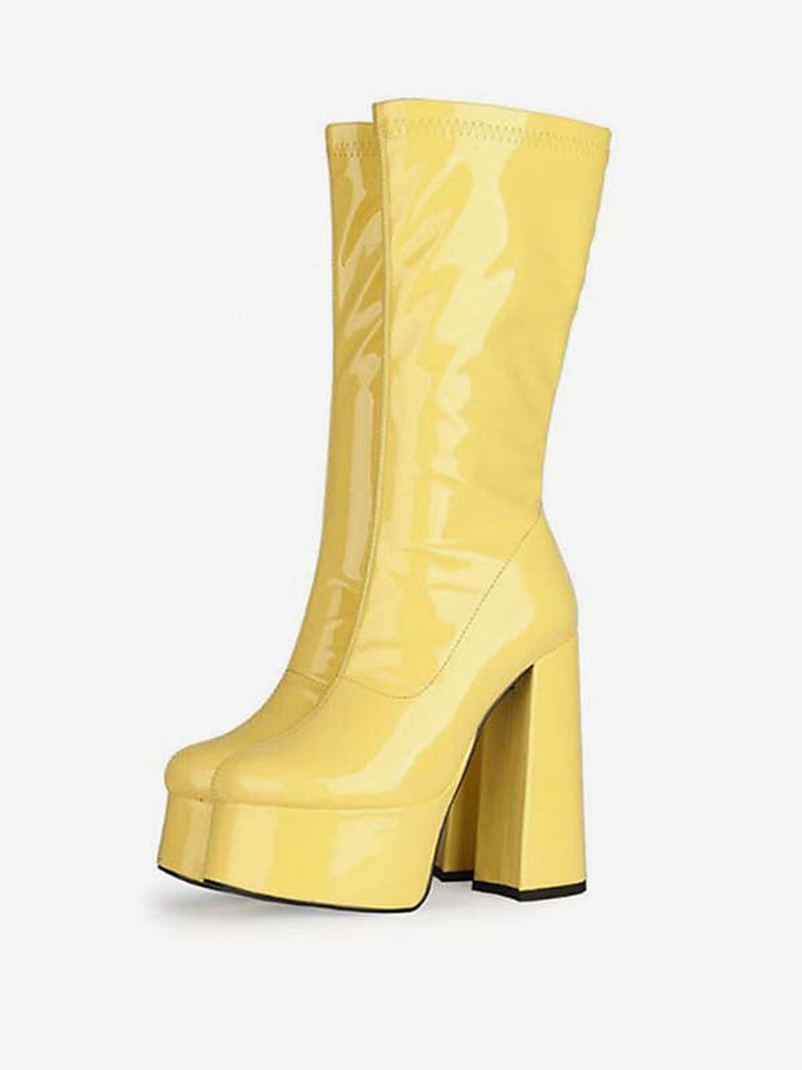 Purple Platform Block Heel Boots — view 1