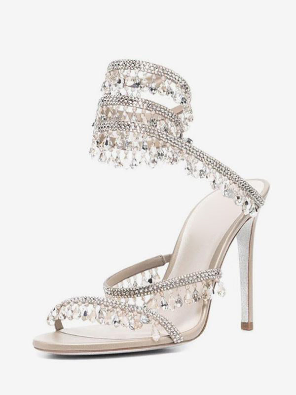apricot open toe lace up embellished sandals — view 7