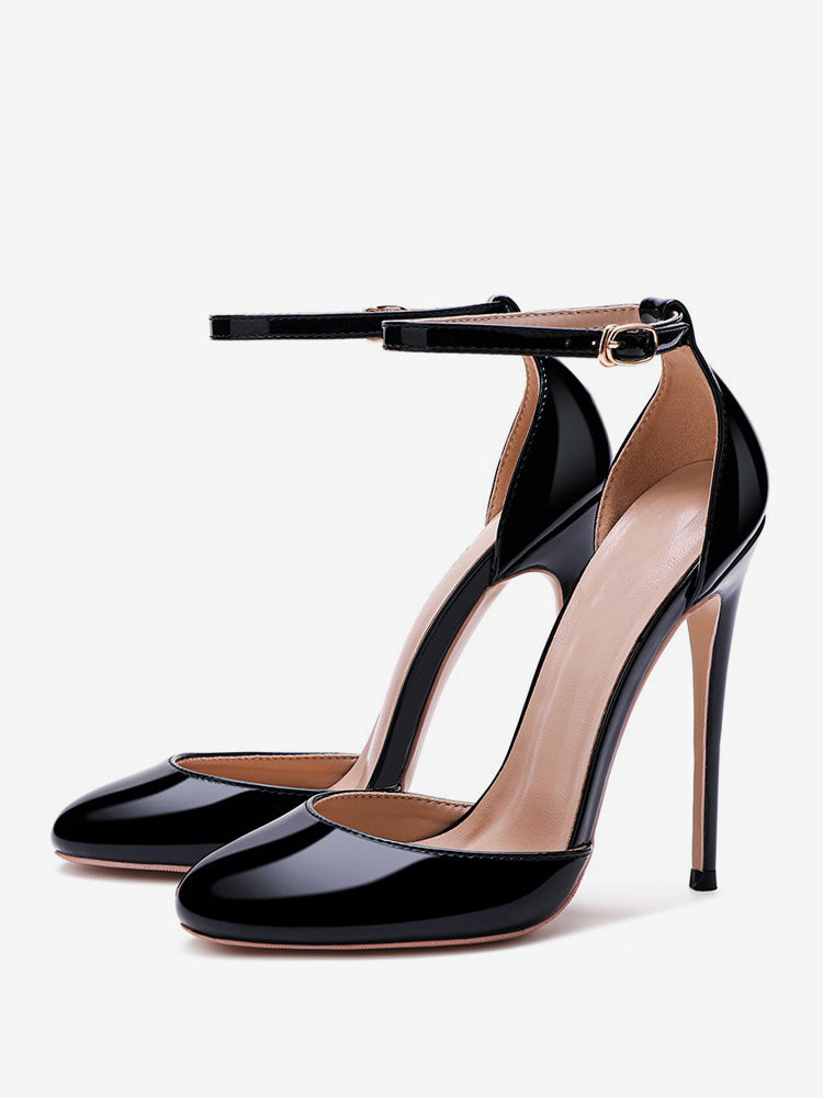 red round toe ankle strap stiletto court shoes — view 9