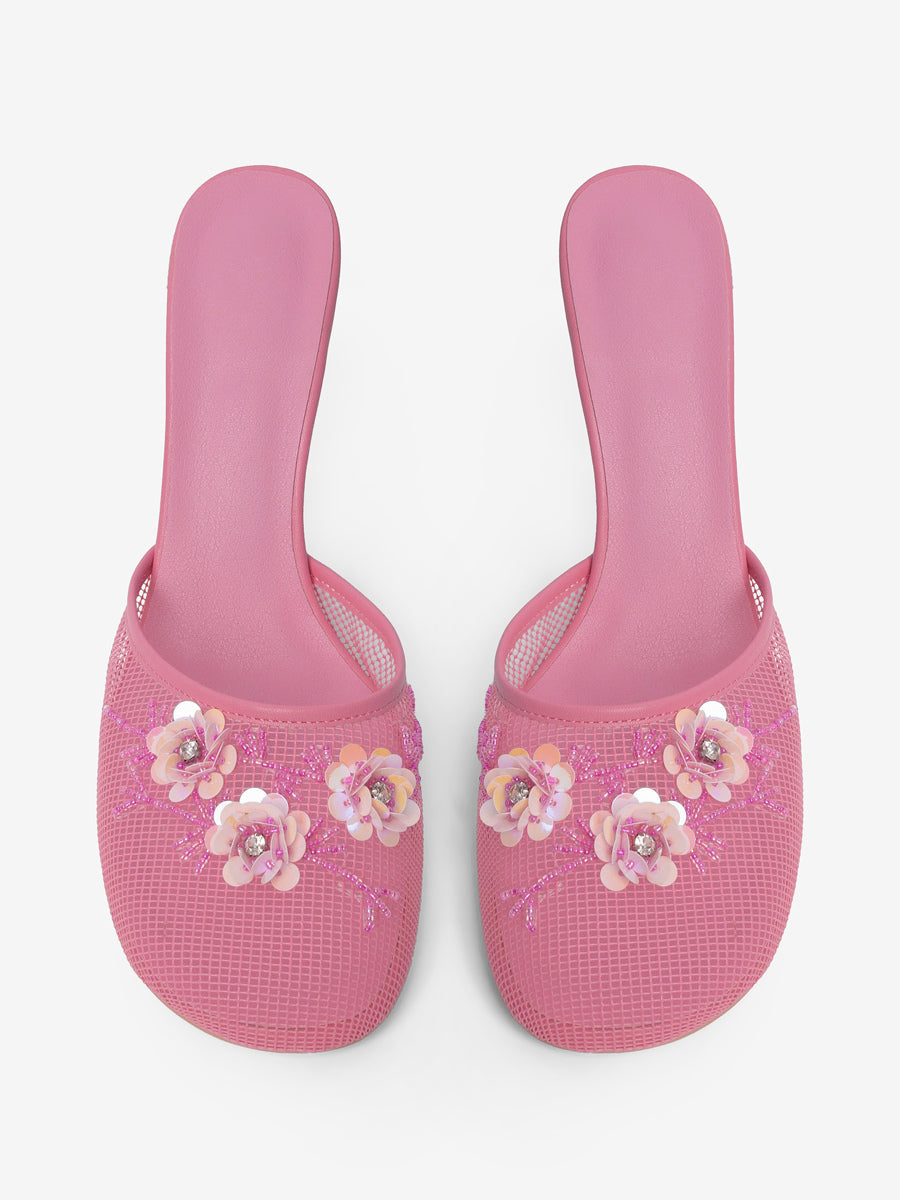 Purple Round-Toe Wedge Sheer Sandals — view 3