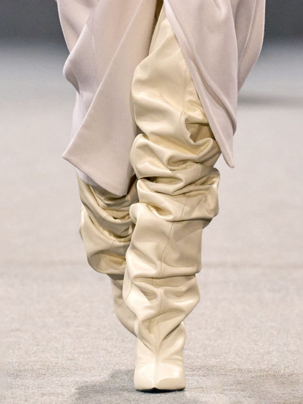 beige wedge over the knee boots — view 6