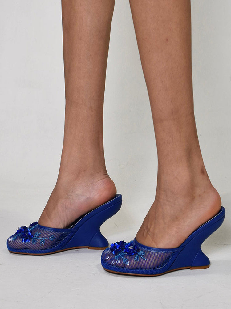 Purple Round-Toe Wedge Sheer Sandals — view 14